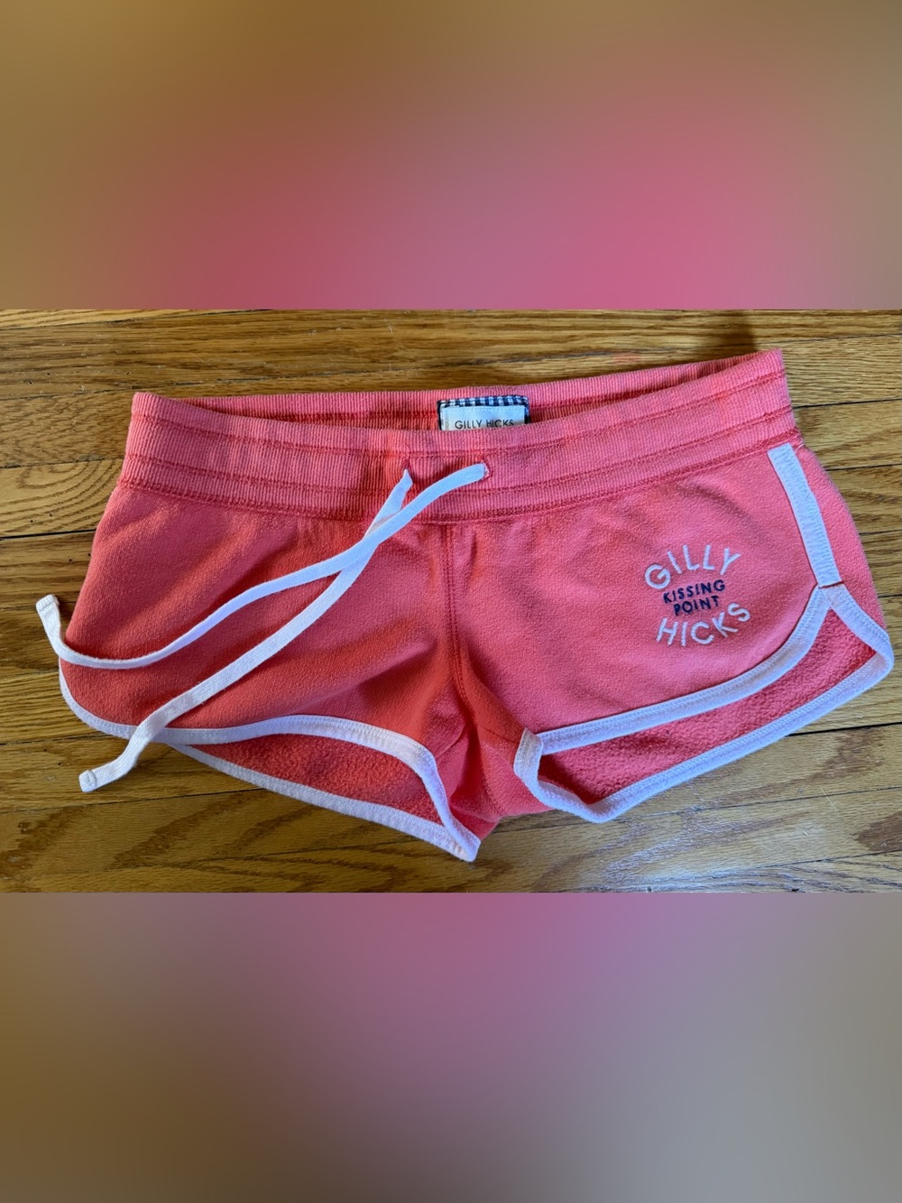 Gilly Hicks Coral Pink Terry Athletic Shorts with White Trim Size Small